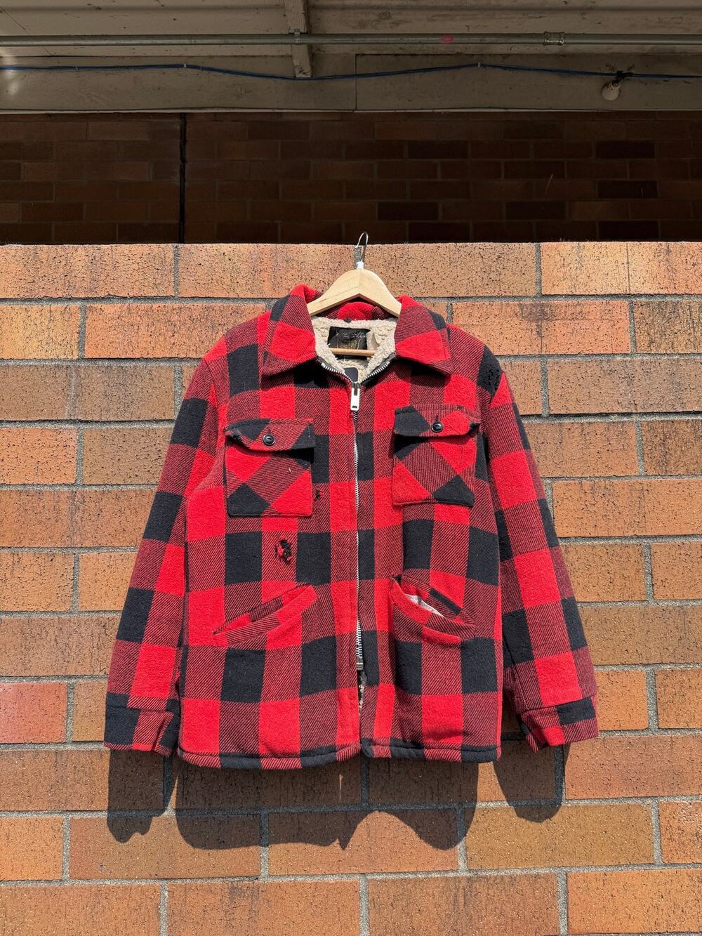 70s Vanderbilt Vintage Red Black Buffalo Plaid Sherpa Lined Wool Flannel Jacket
